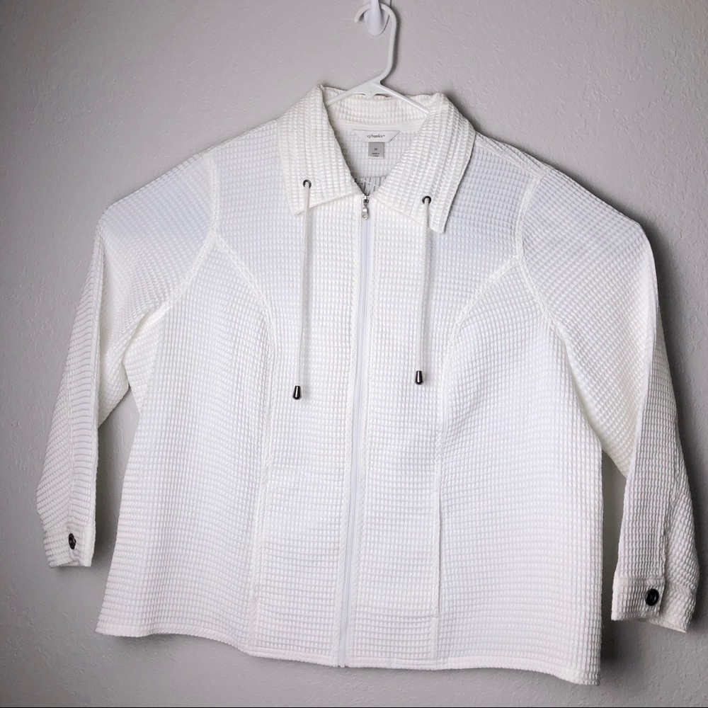White CJ Banks Jacket Waffle Knit Full Zipper Plus